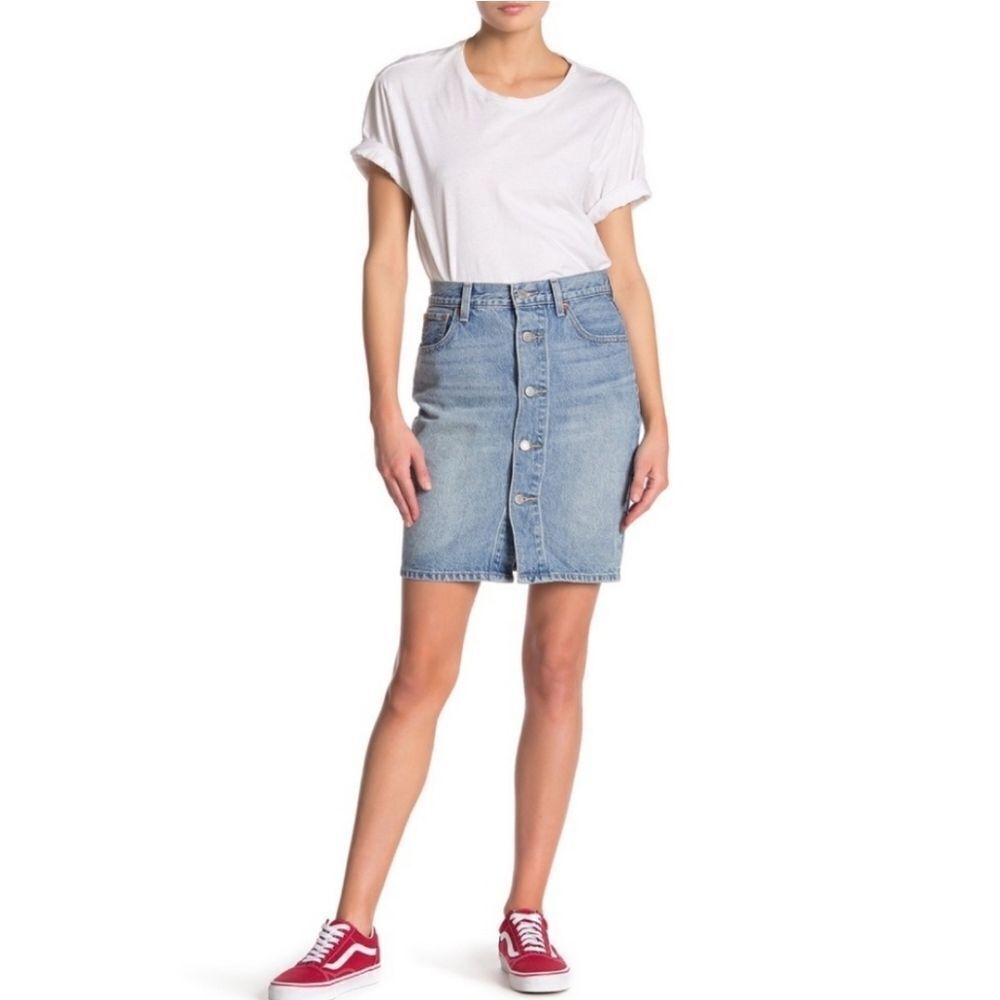 Levi's Denim Button Thru Mom Skirt - Picture 3 of 16